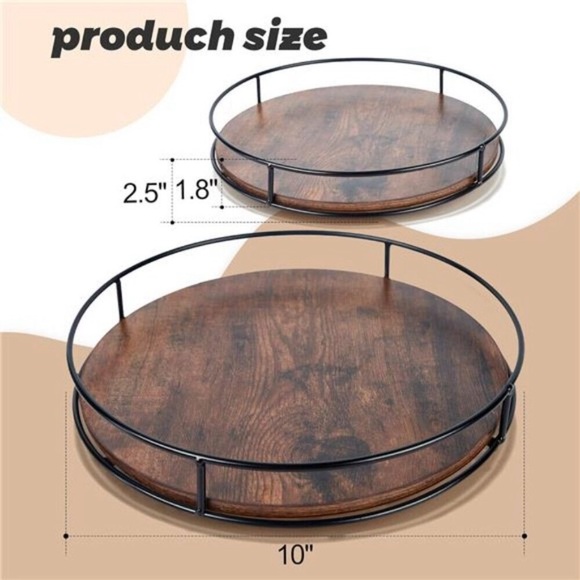 10 Inch Wood Lazy Susan Turntable for Table, Kitchen Rustic Brown Organizer - Picture 3 of 8